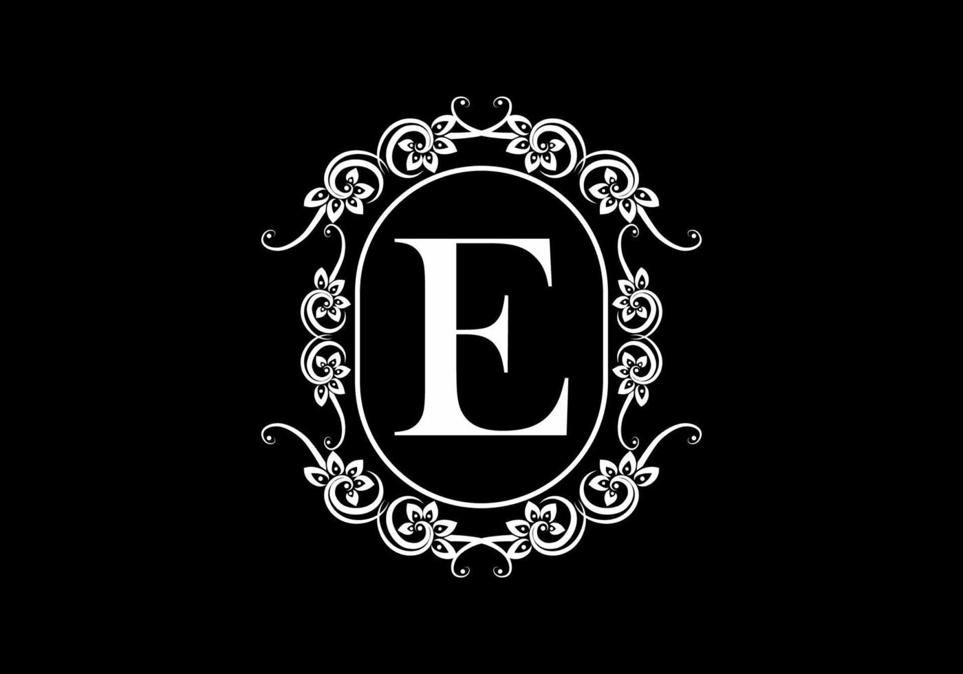 Black initial E letter in classic frame vector