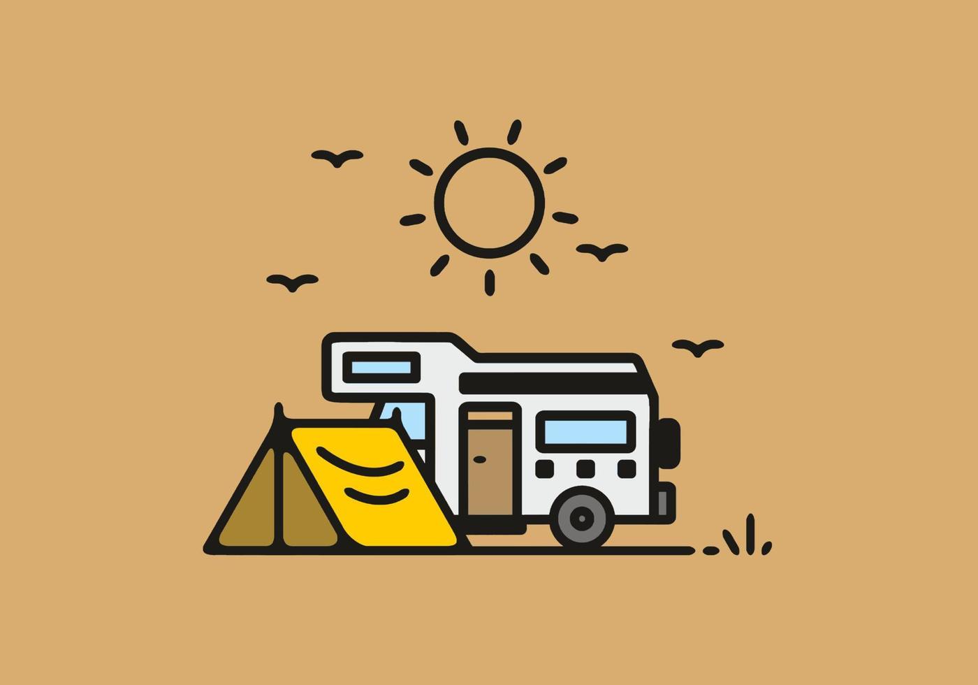 Simple camper van camping illustration vector