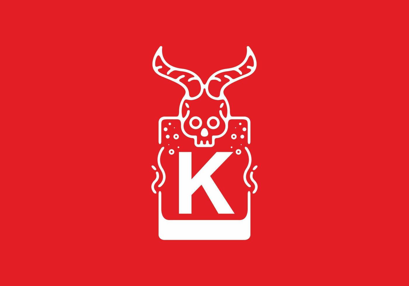 White red line art illustration of skull with K initial letter in the middle vector