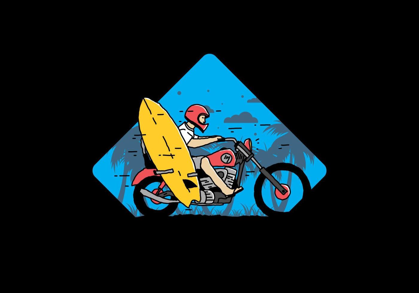 andar en motocicleta con ilustración de tabla de surf vector