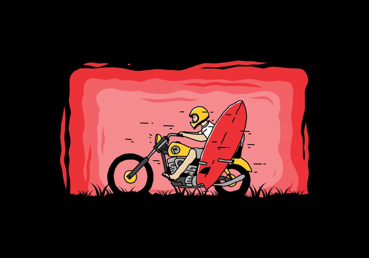 andar en motocicleta con ilustración de tabla de surf vector