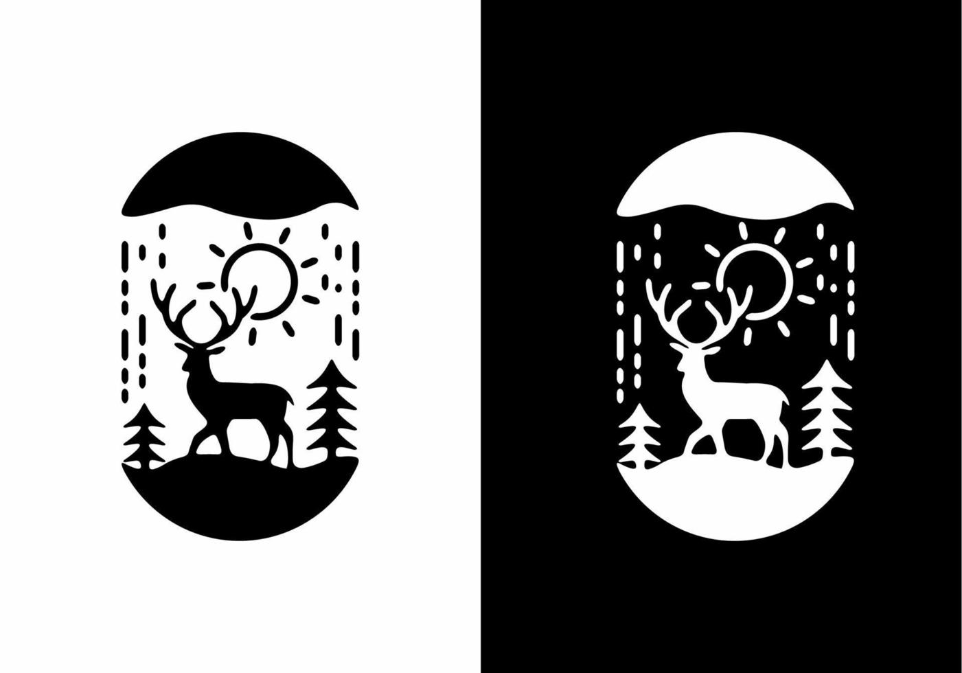 Rain forest and deer line art illustration vector