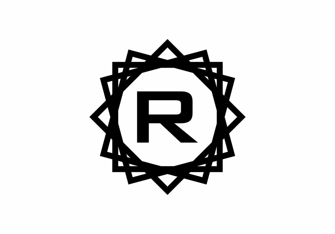 R initial letter in black frame vector logo