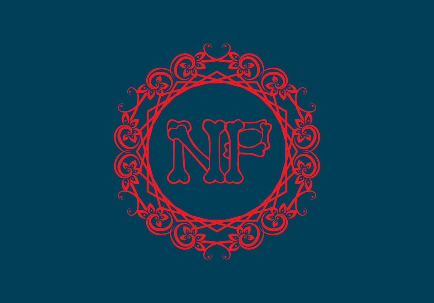 NP initial letter in vintage circle frame vector
