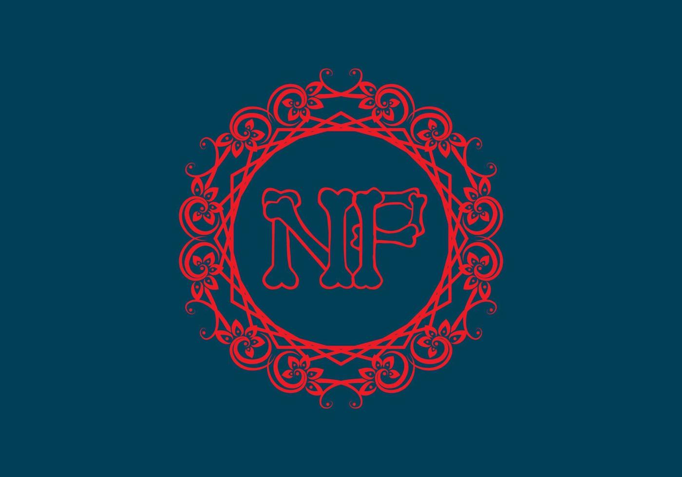 NP initial letter in vintage circle frame vector