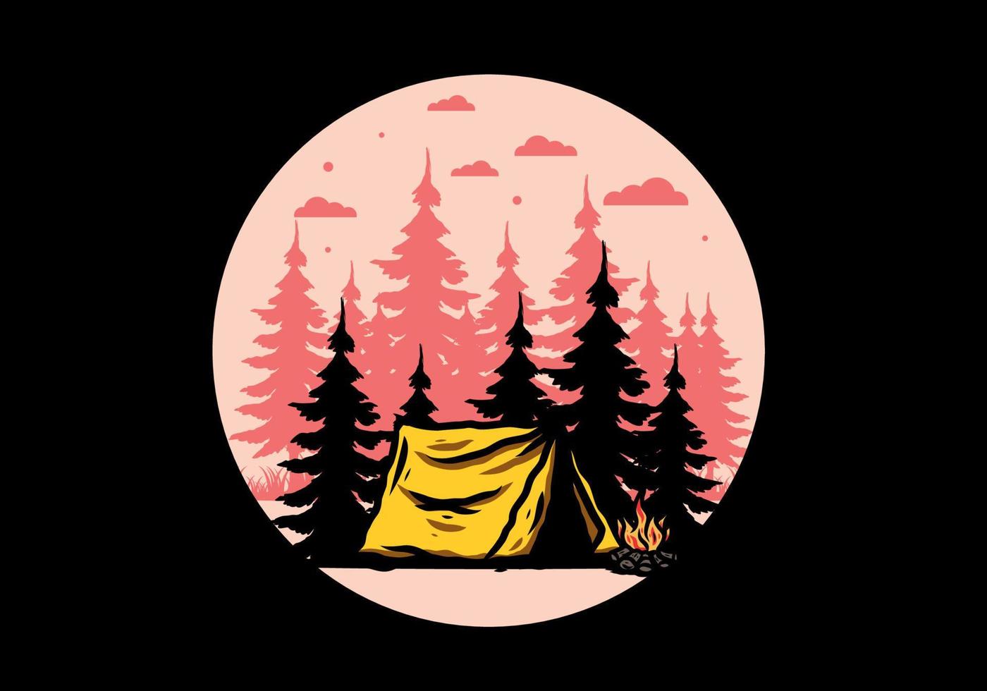 Midnight camping with bonfire illustration vector