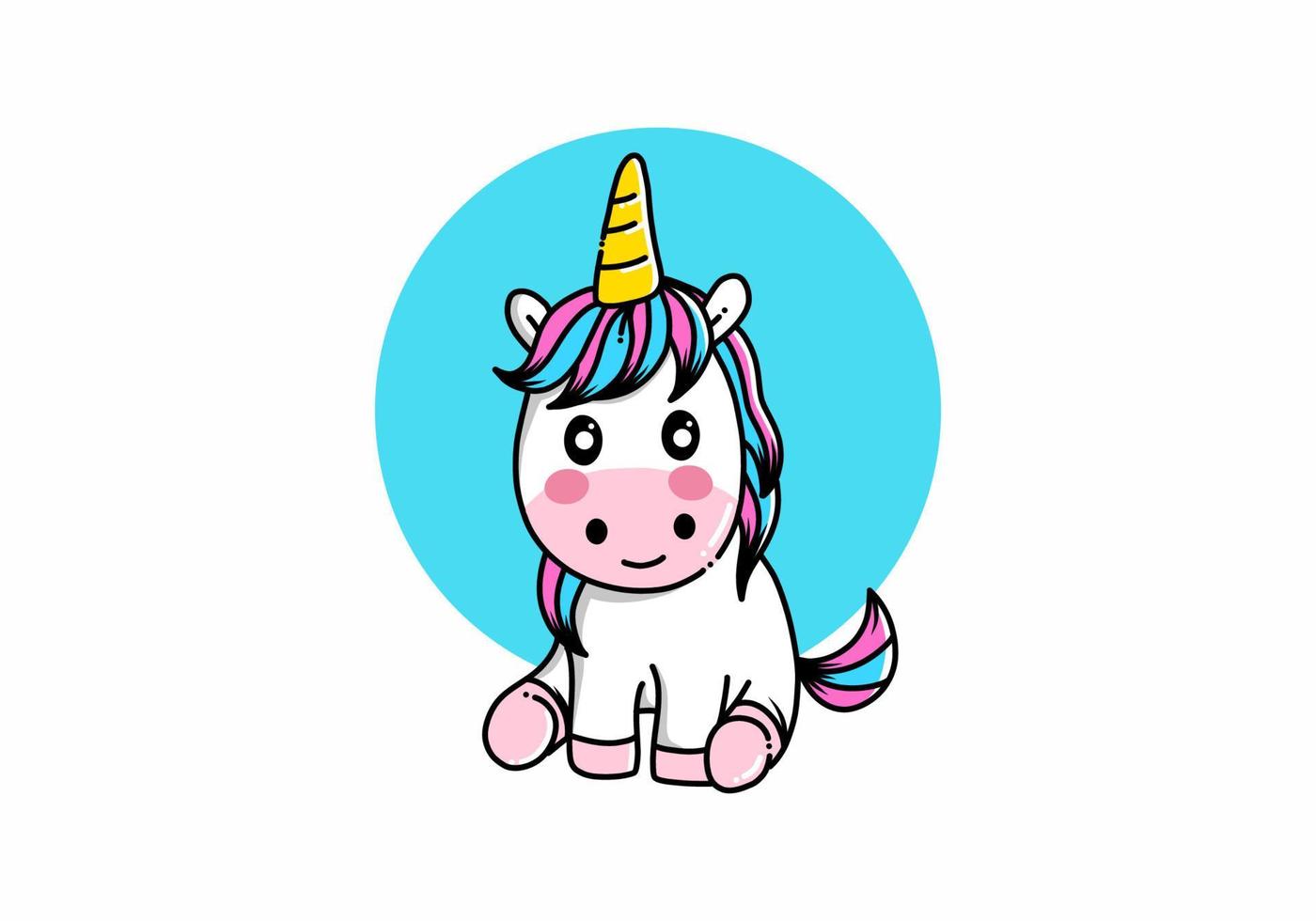 sentado lindo unicornio kawaii ilustración vector