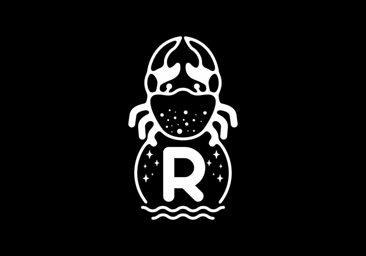 White black crab line art with R initial letter vector