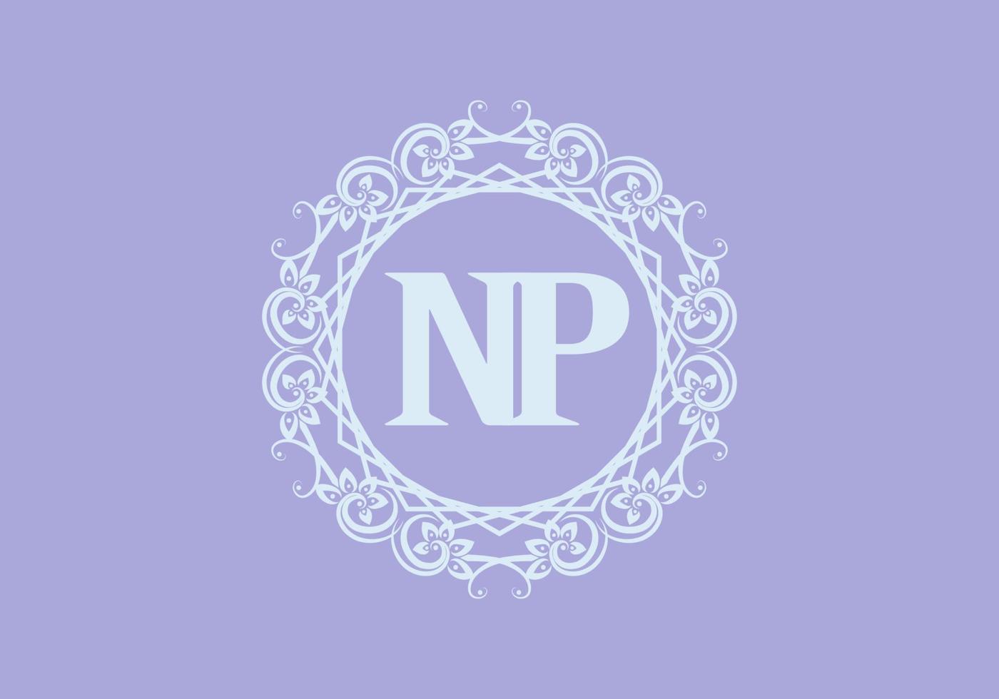 NP initial letter in vintage circle frame vector