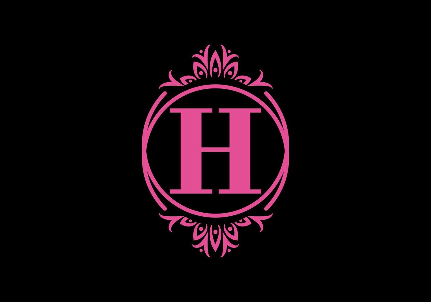 Pink black of H initial letter in classic frame vector
