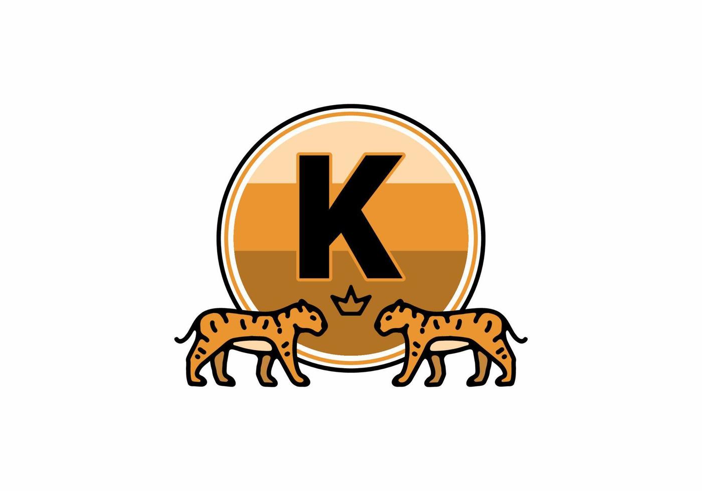 Two tiger line art with K initial letter vector
