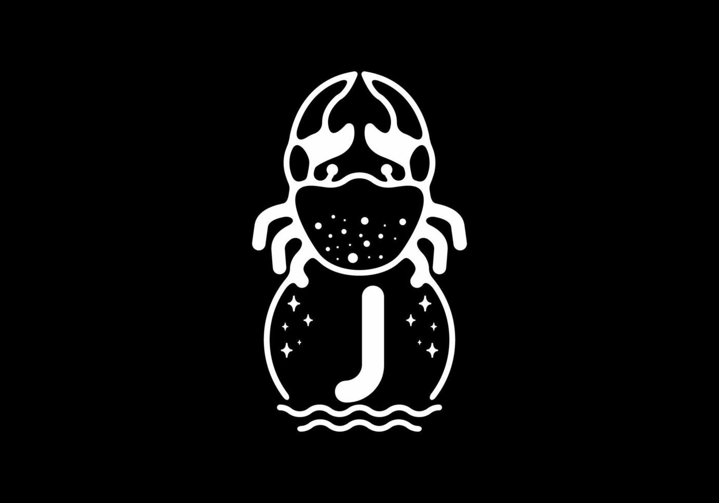 White black crab line art with J initial letter vector