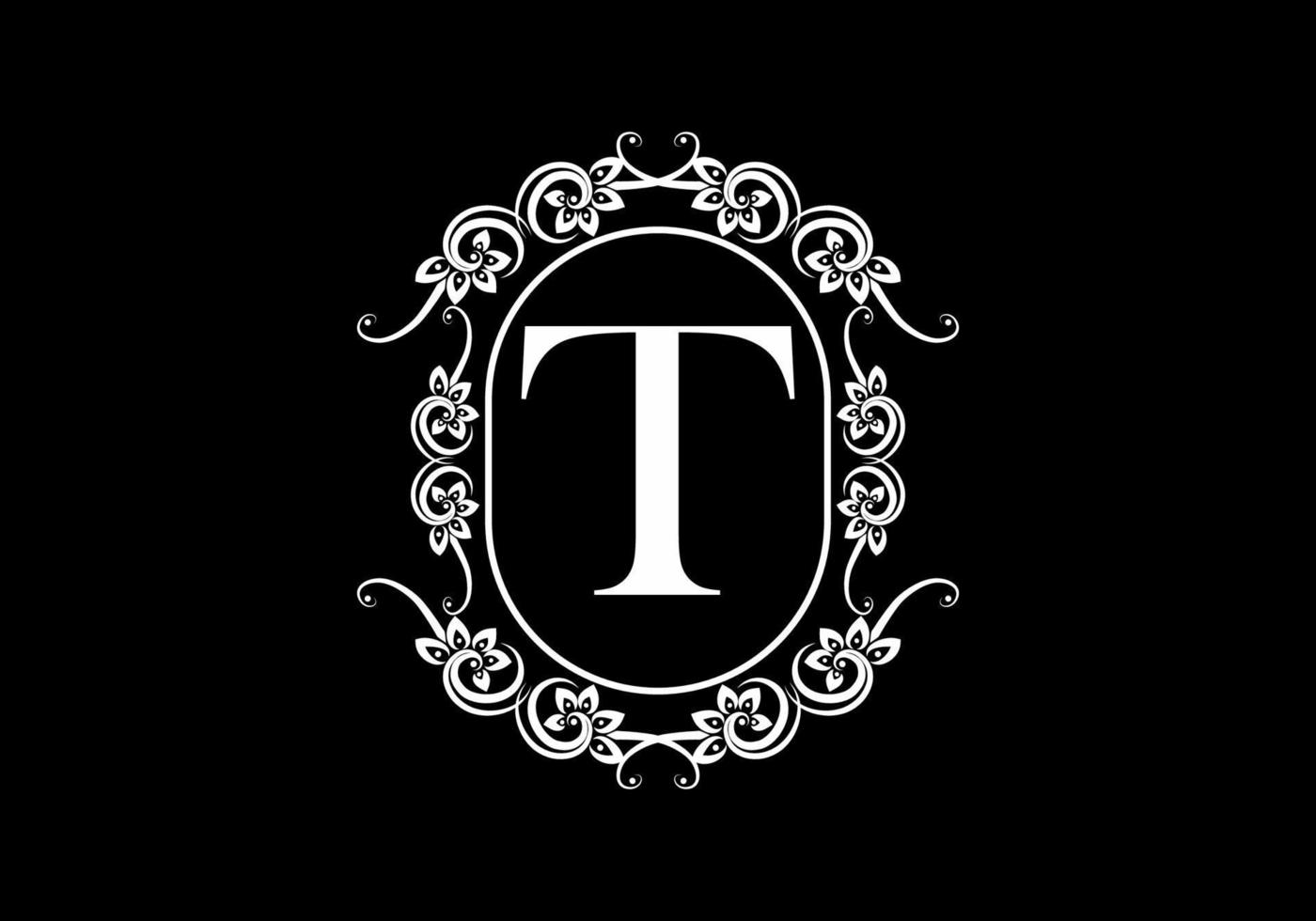 letra t inicial negra en marco clásico vector