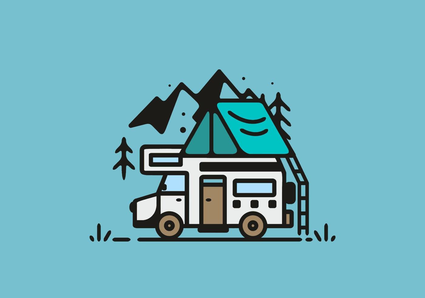 Simple camper van camping illustration vector