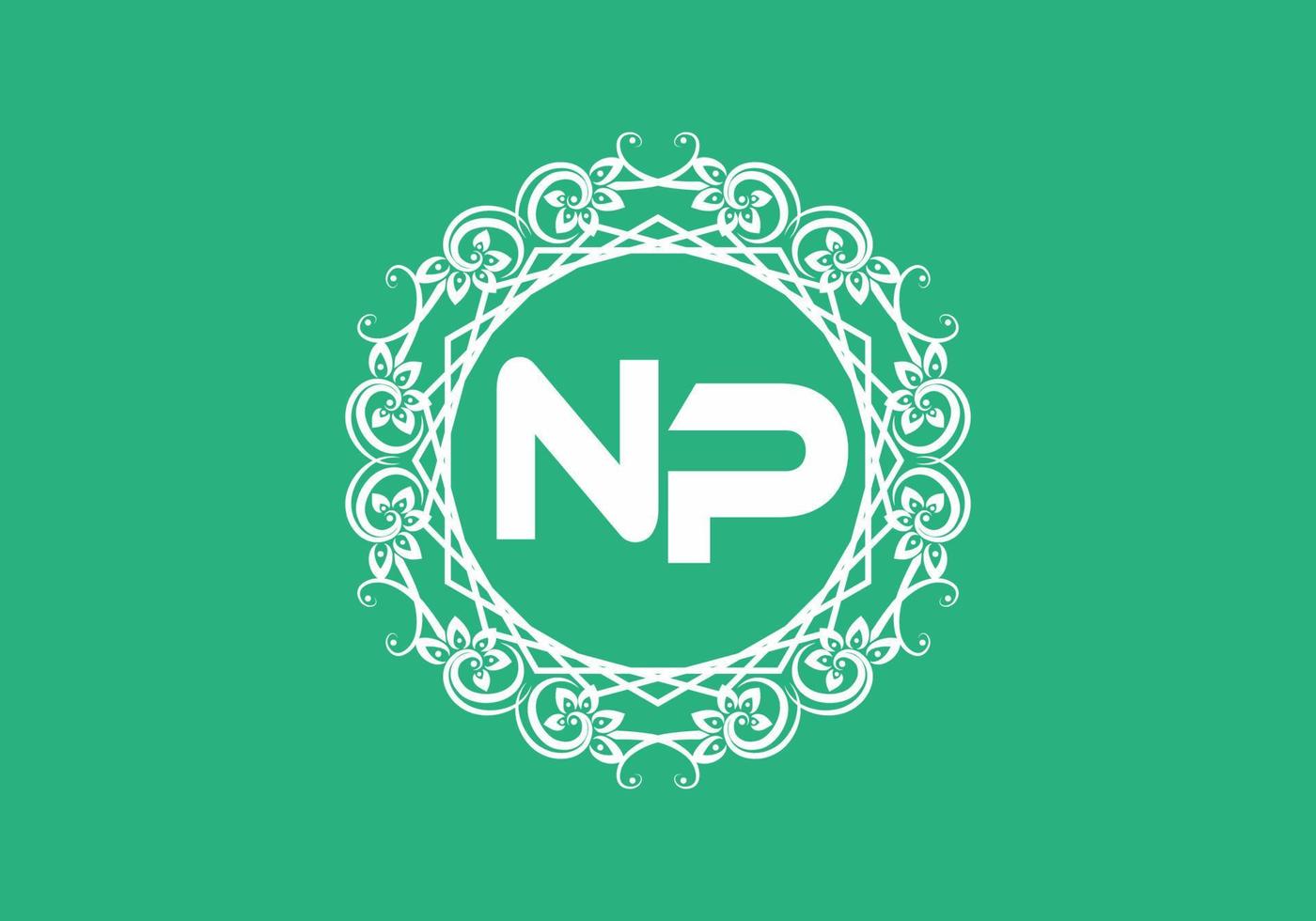 NP initial letter in vintage circle frame vector