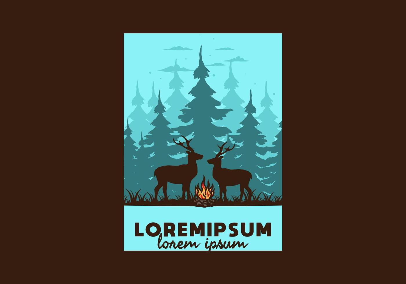 Couple deer and bonfire illustration vector
