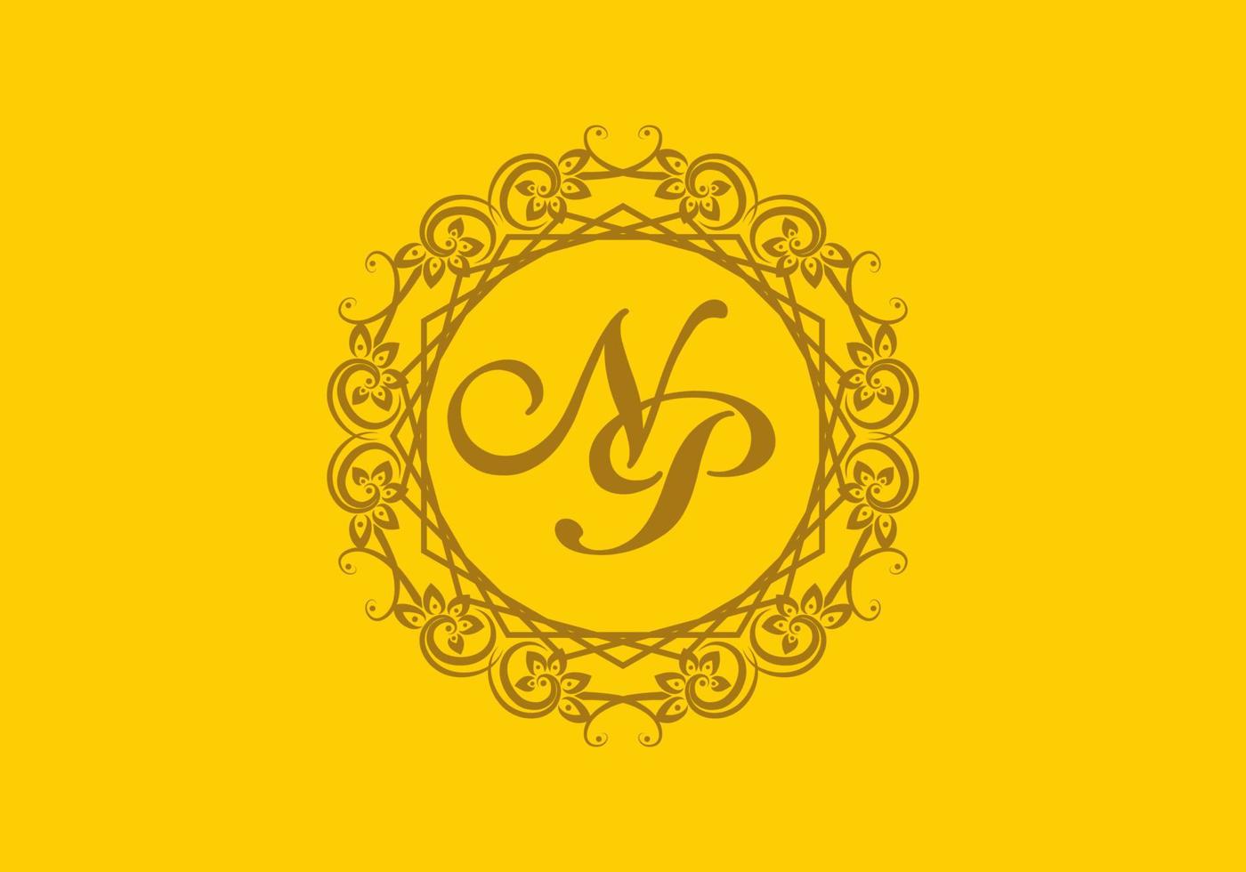 NP initial letter in vintage circle frame vector