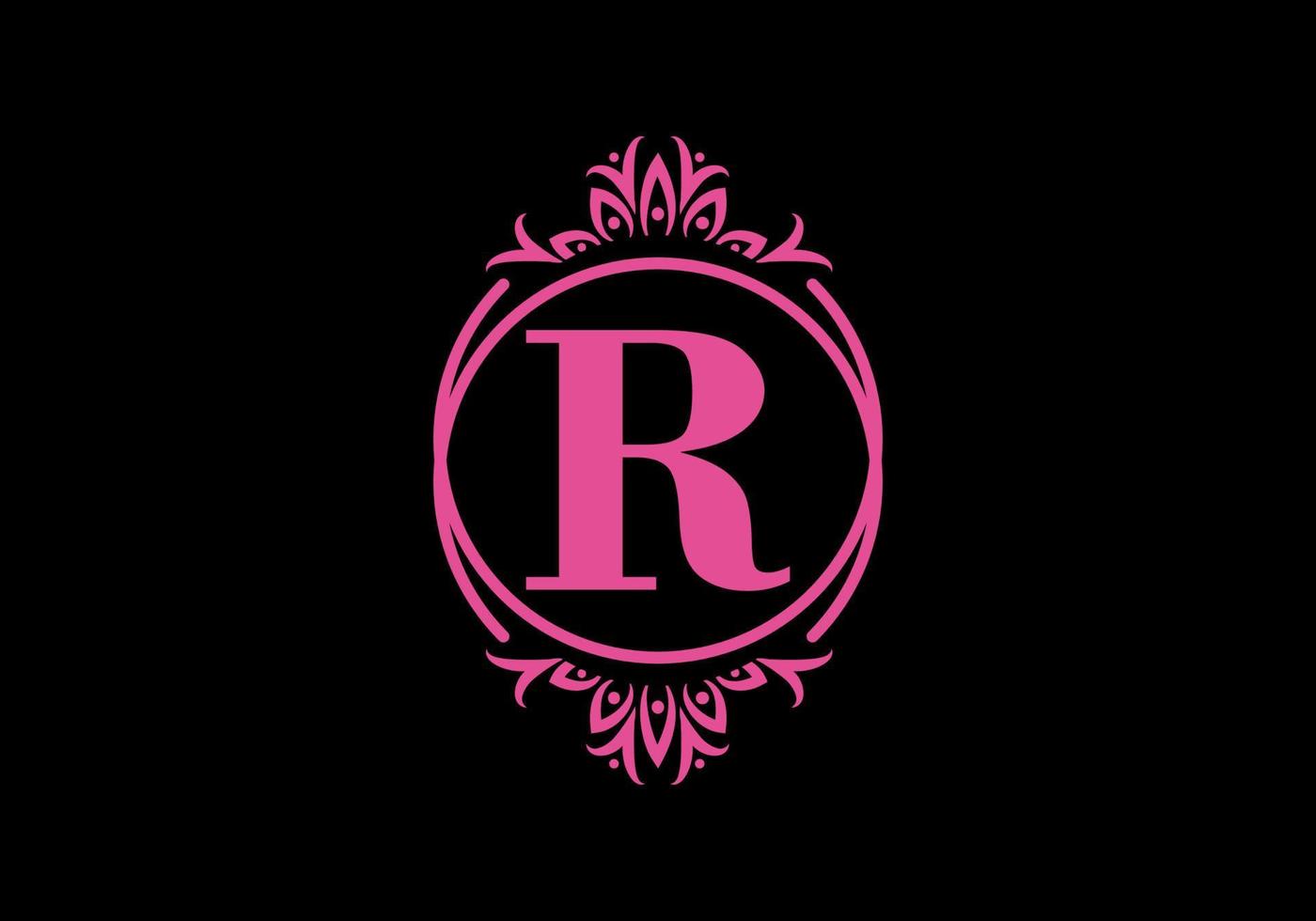 Pink black of R initial letter in classic frame vector