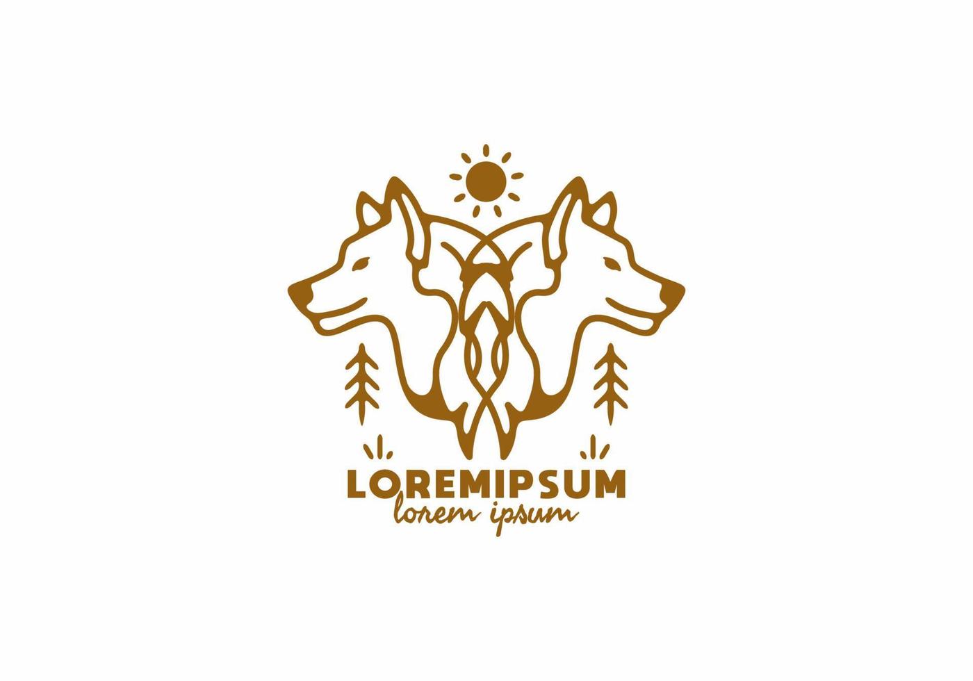 Twin wolf line art illustration vector