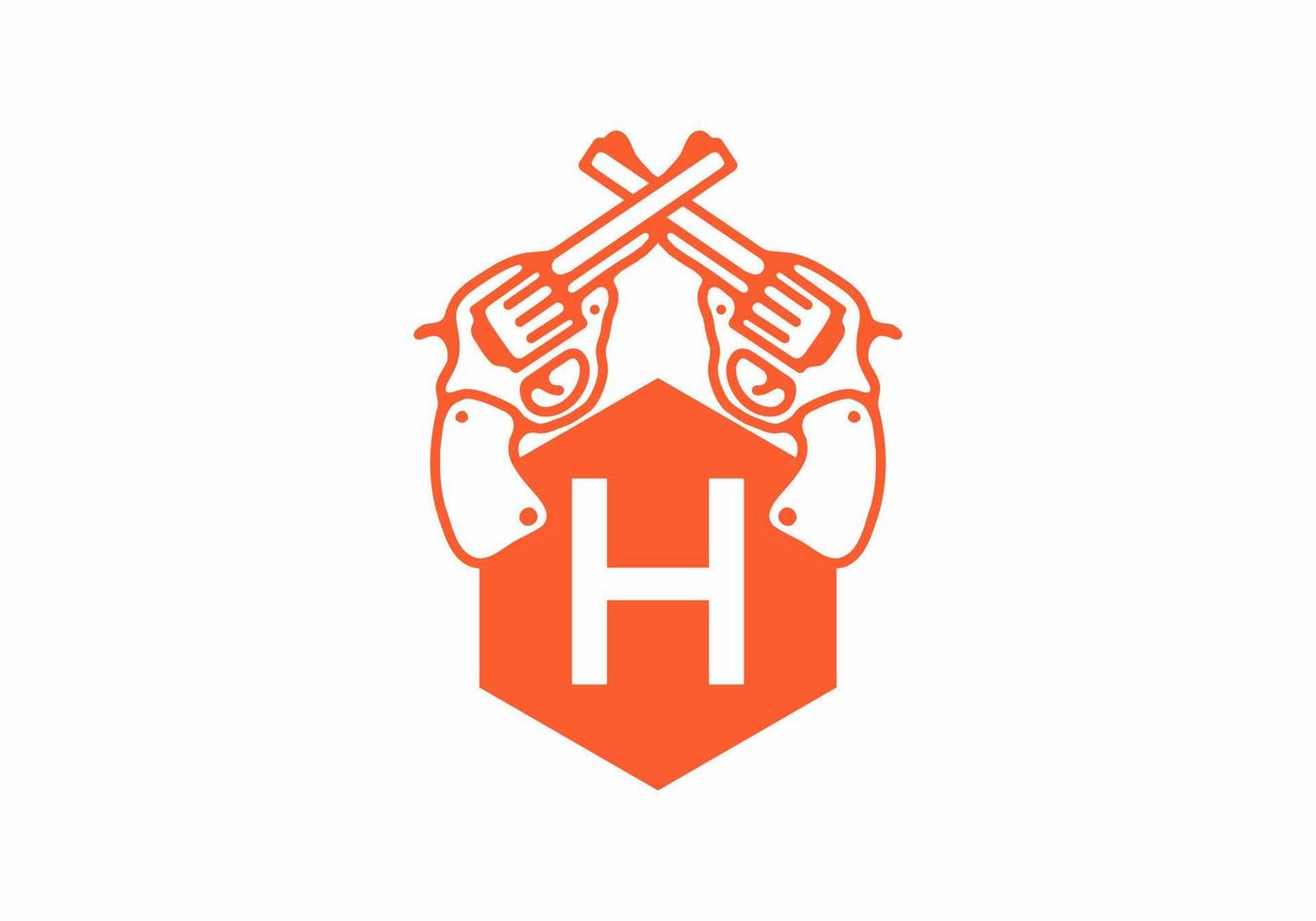 Two guns line art illustration with H initial letter vector