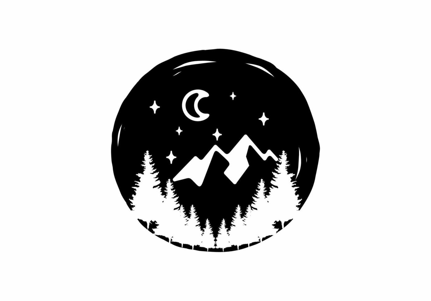 Trees and mountain in circle line art vector