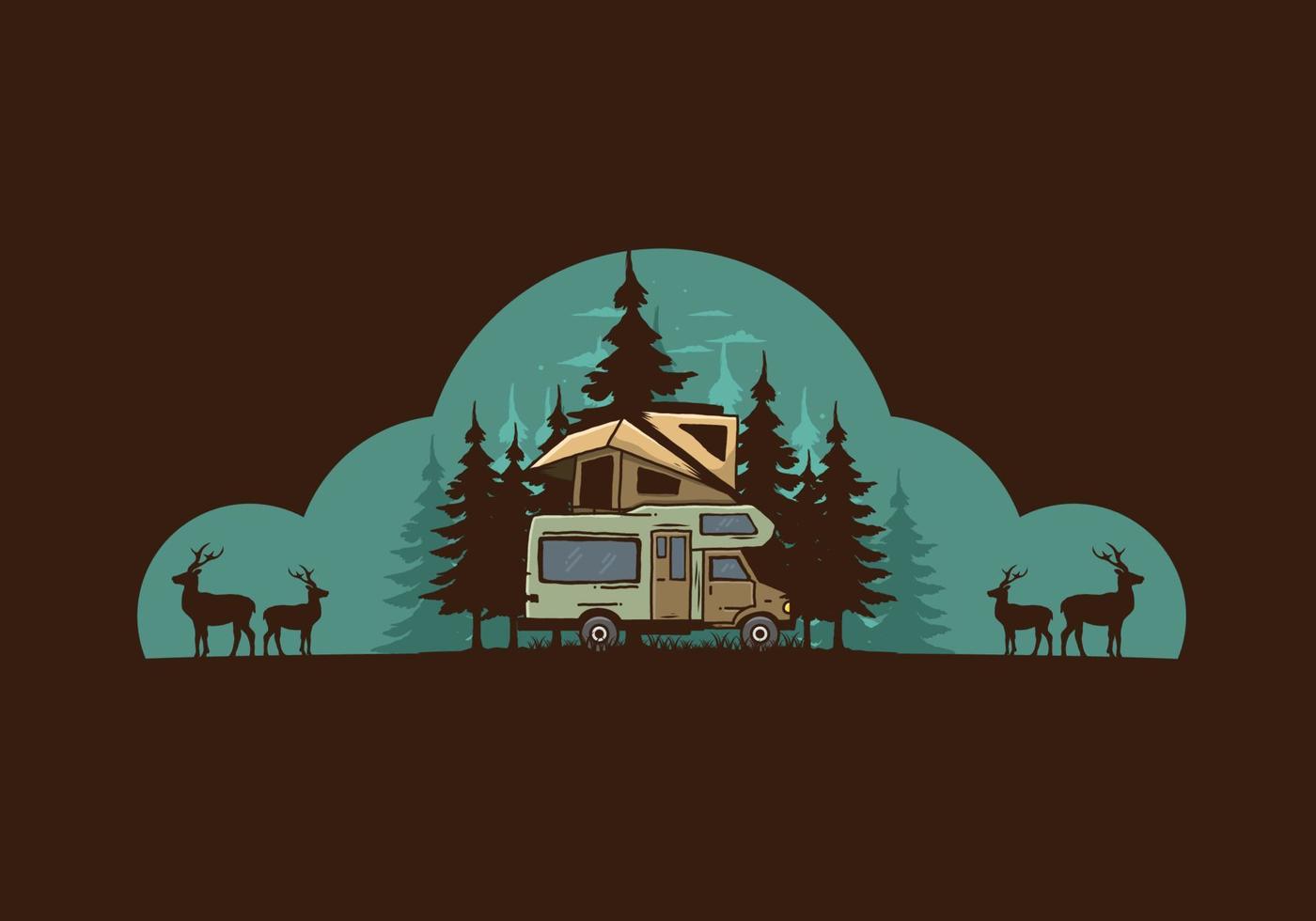 Car roof camping in the jungle illustration vector