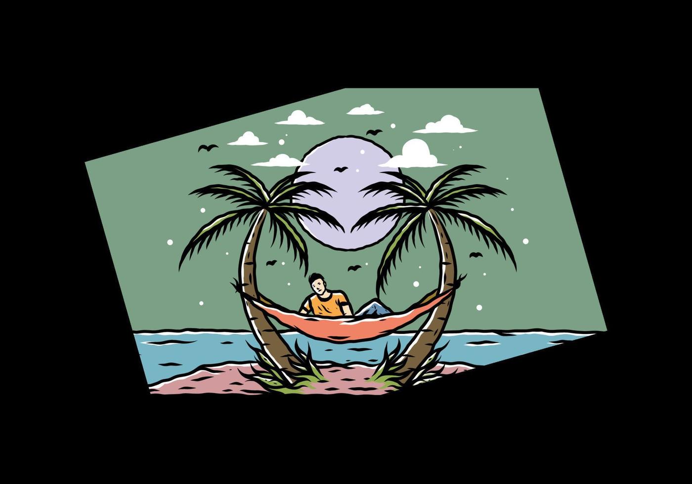 relájese en una hamaca en la ilustración de la playa vector