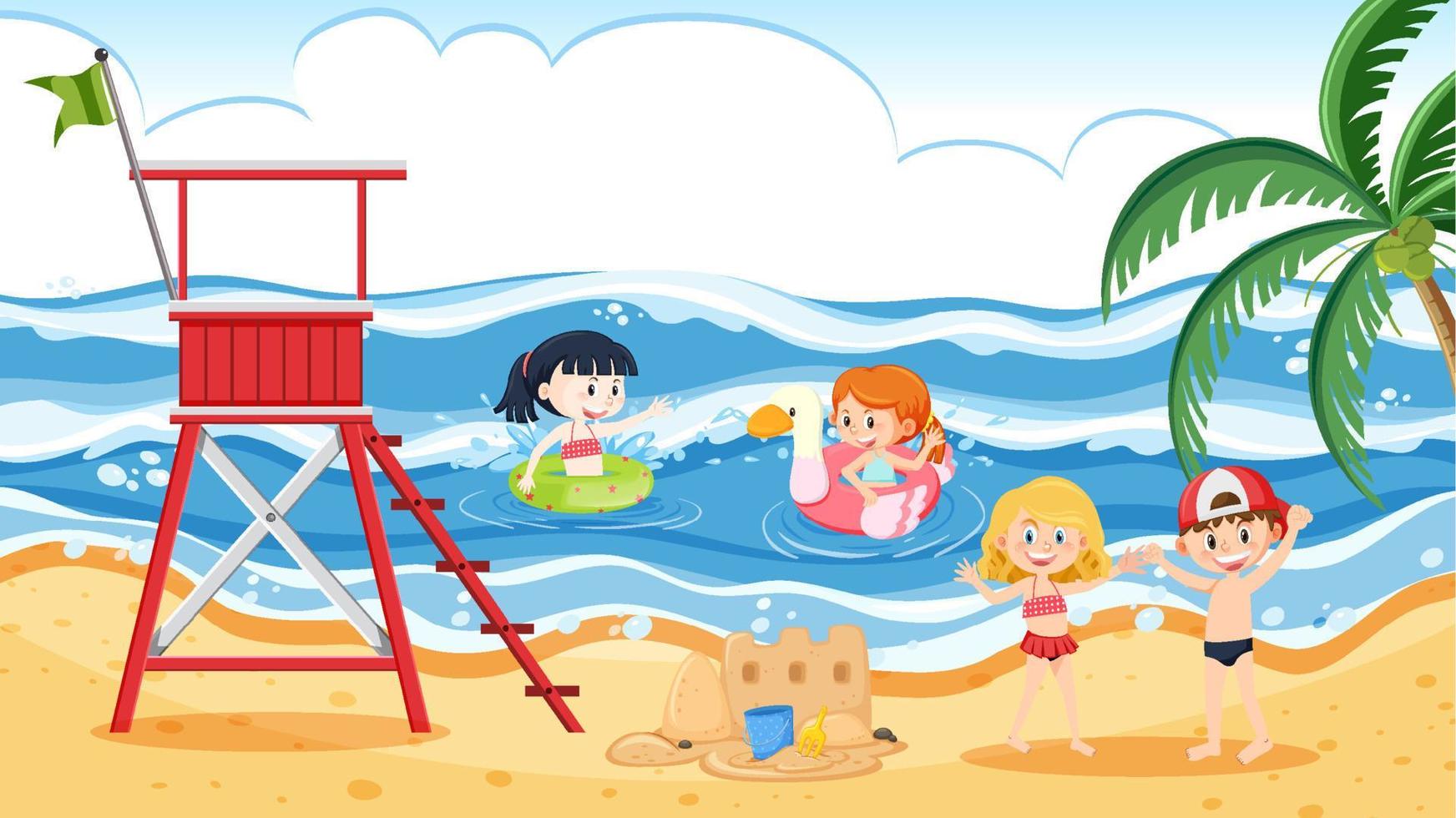 niños en la playa en vacaciones de verano vector