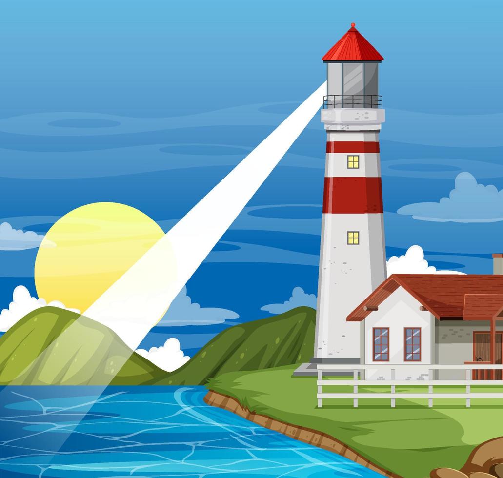 Lighthouse on the coast at night vector