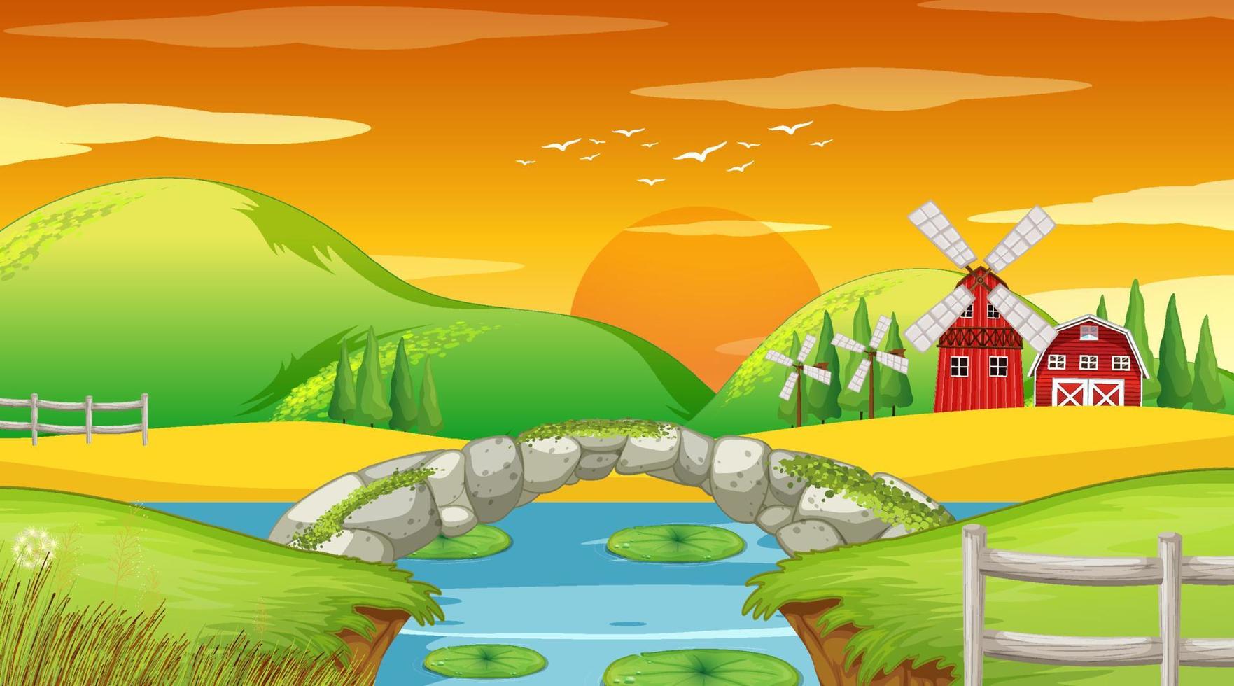 Farm background with stone bridge vector