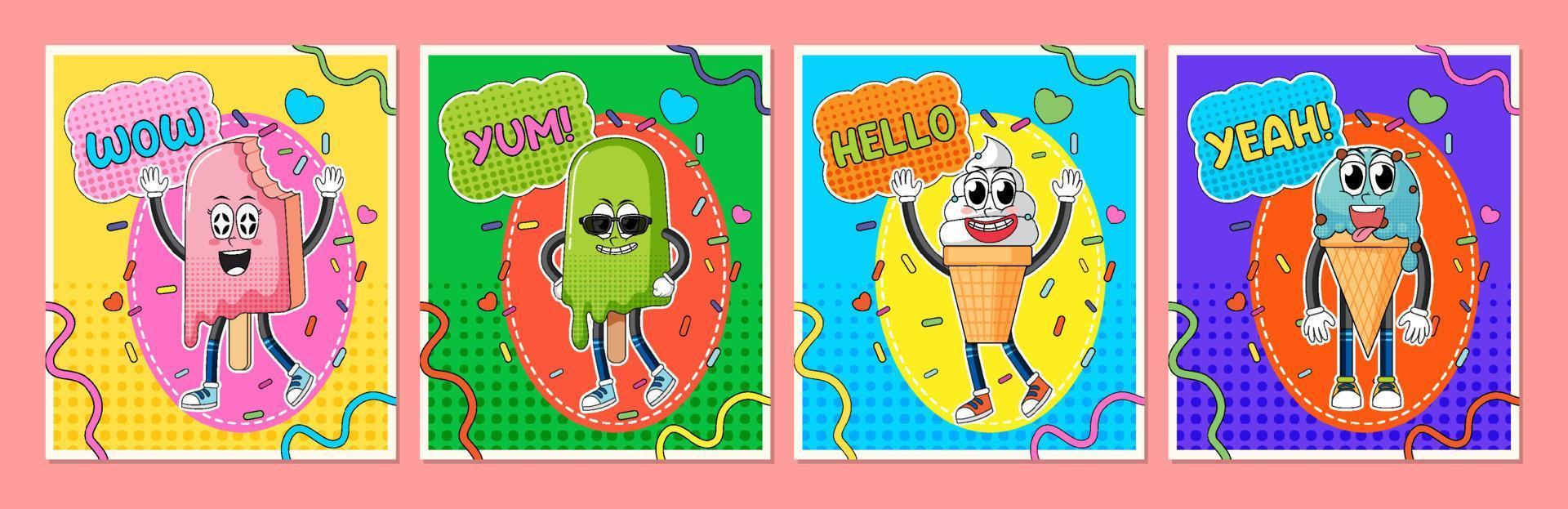 Set of hello ice cream comic cartoon word expression vector