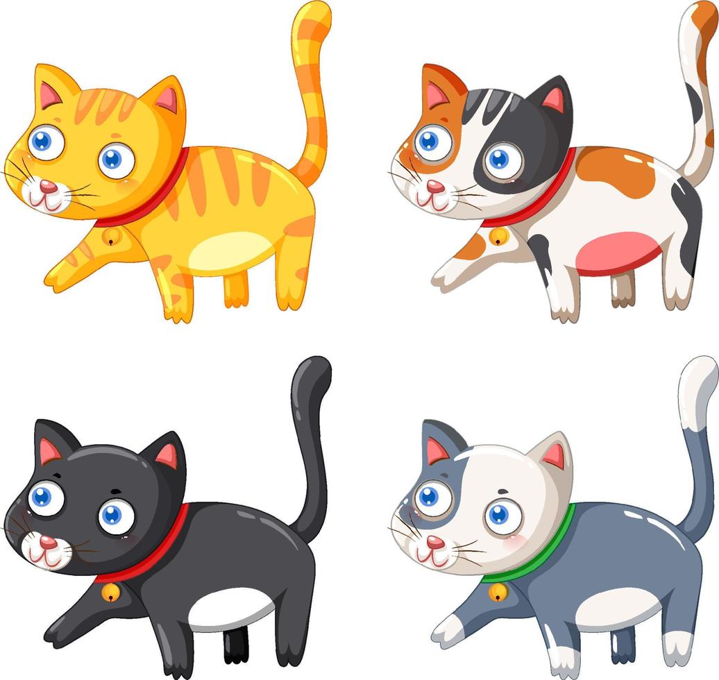 conjunto de personaje de dibujos animados lindo gato vector