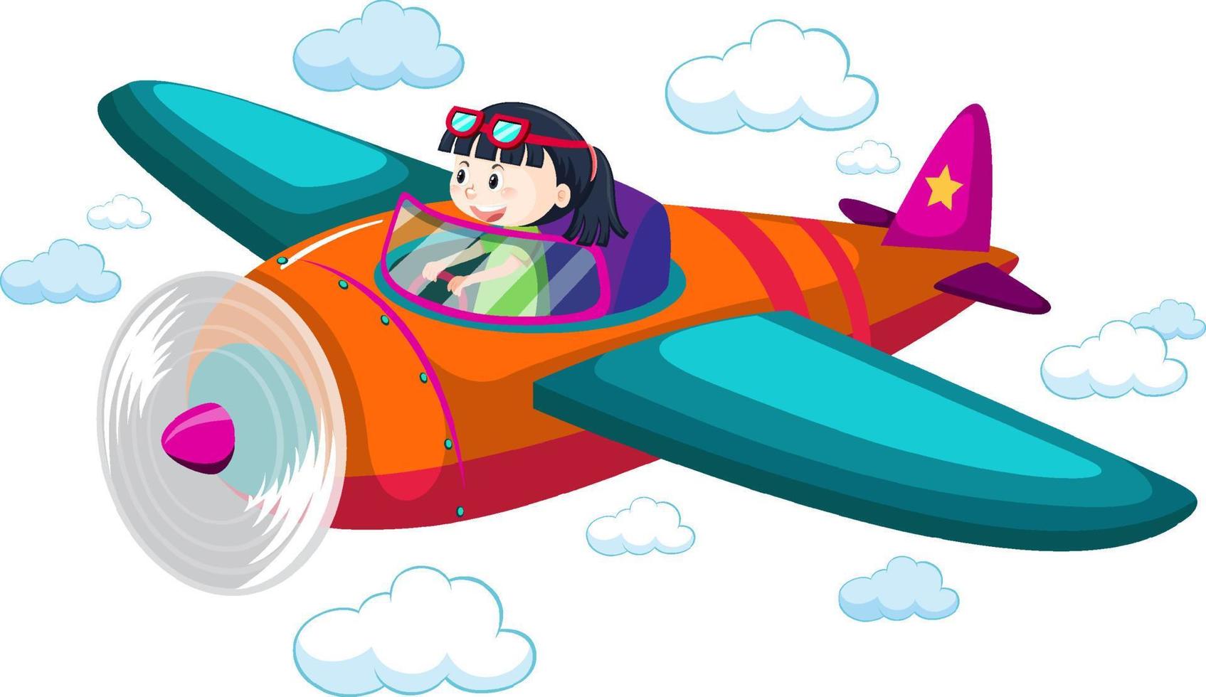 Girl flying cute airplane in the sky vector