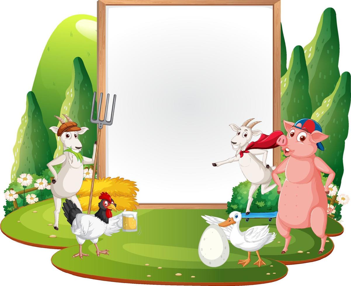 Empty banner template with farm animals vector