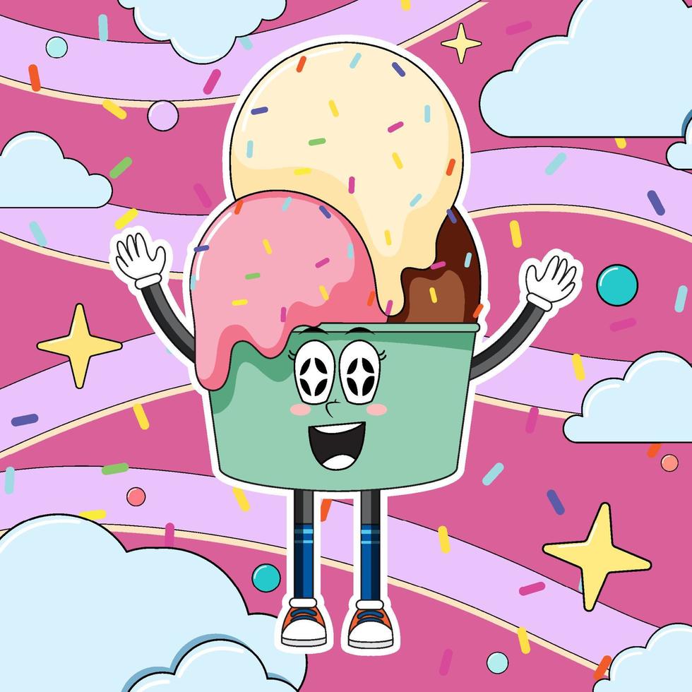 Funny ice cream cartoon character vector