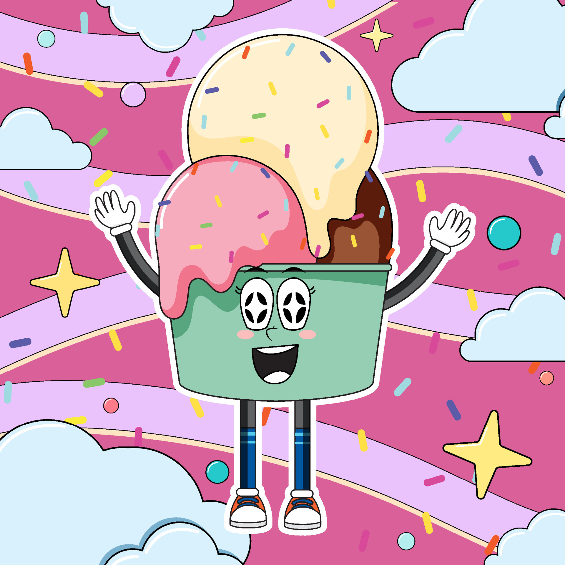 Funny ice cream cartoon character 7584190 Vector Art at Vecteezy