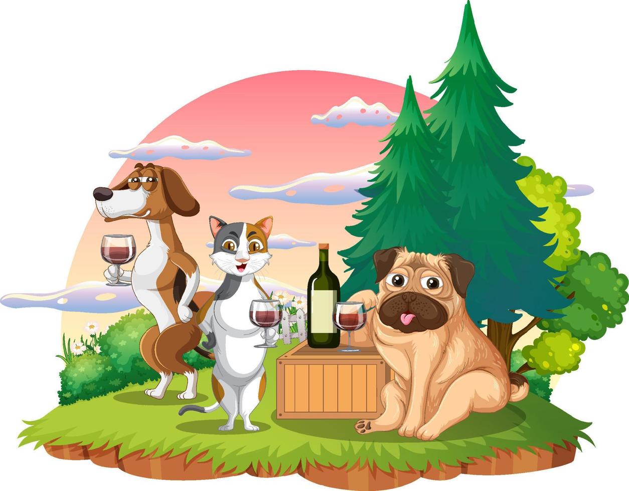 Domestic animals at park scene vector