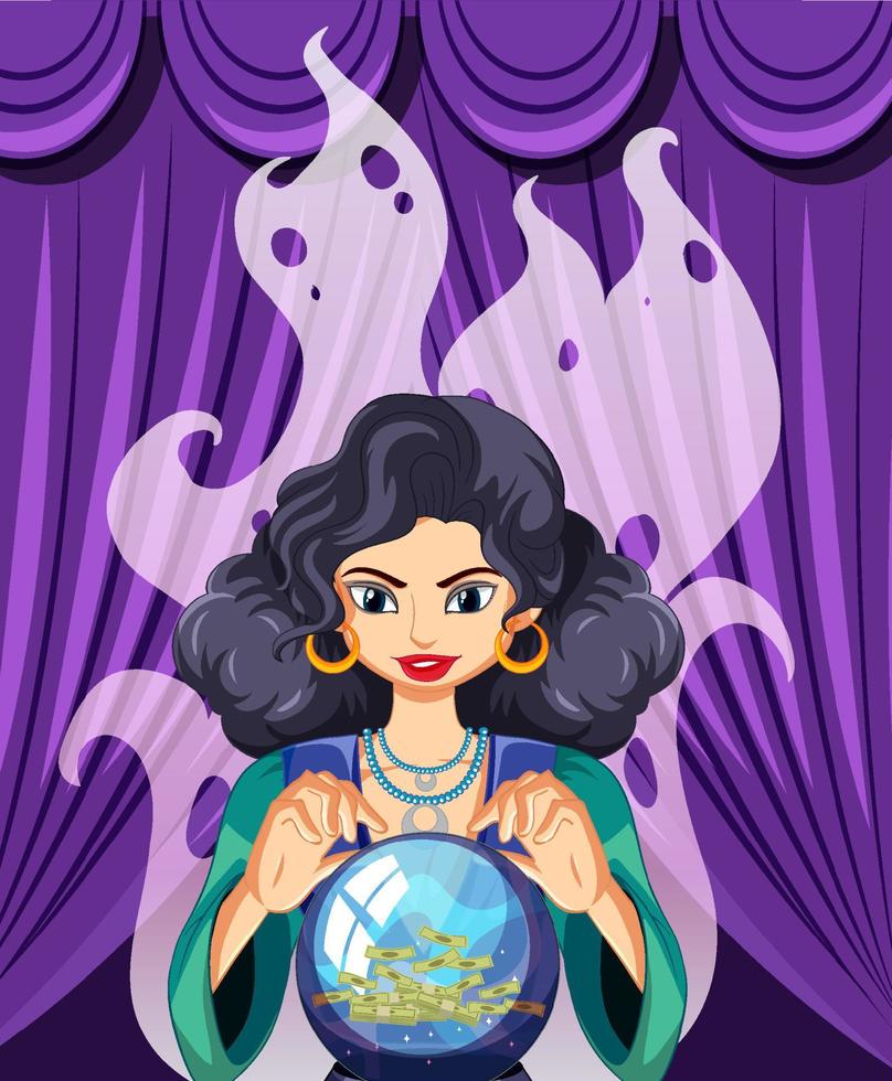 Fortune teller with crystal ball vector