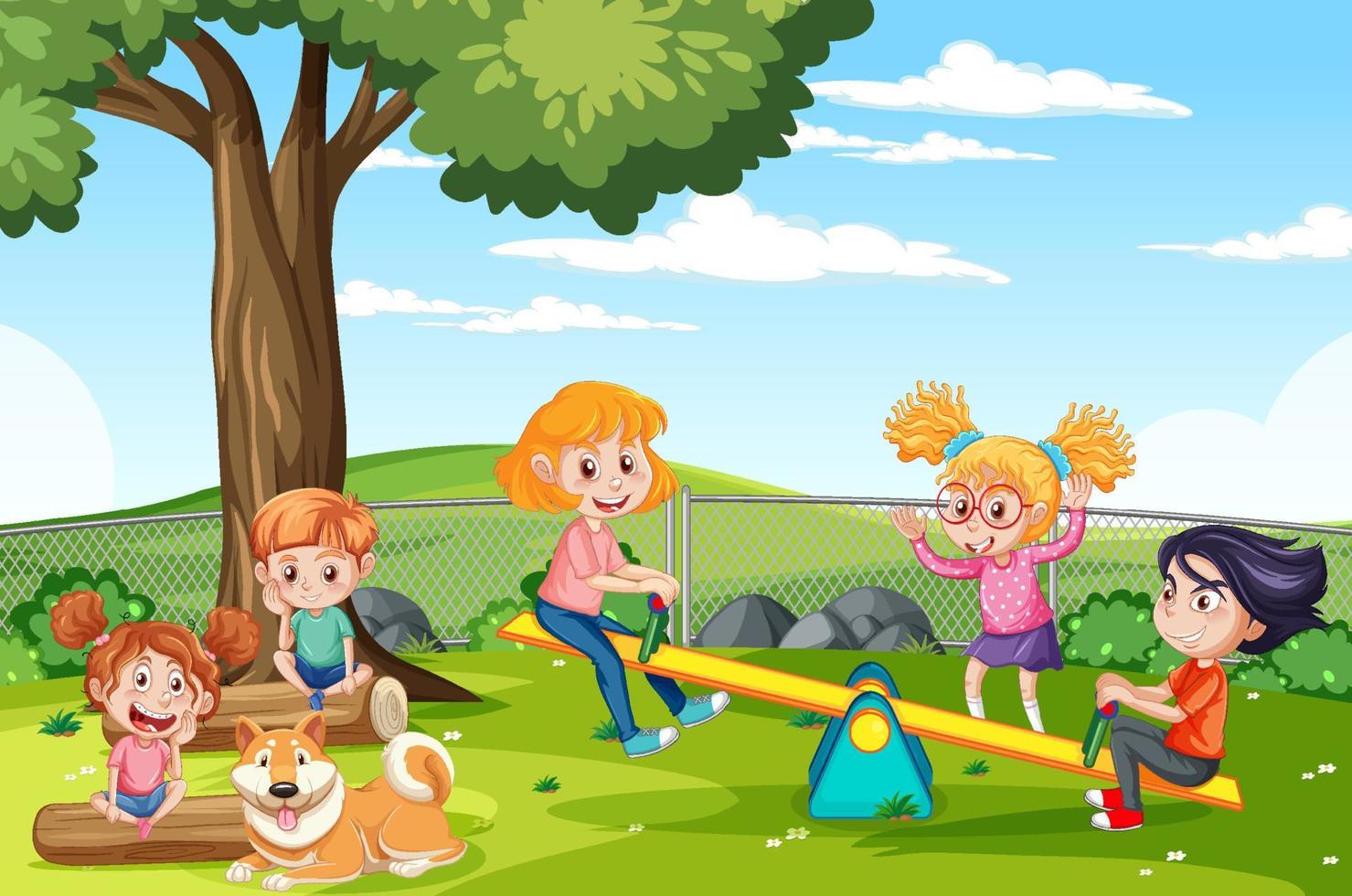 Happy children playing at playground vector