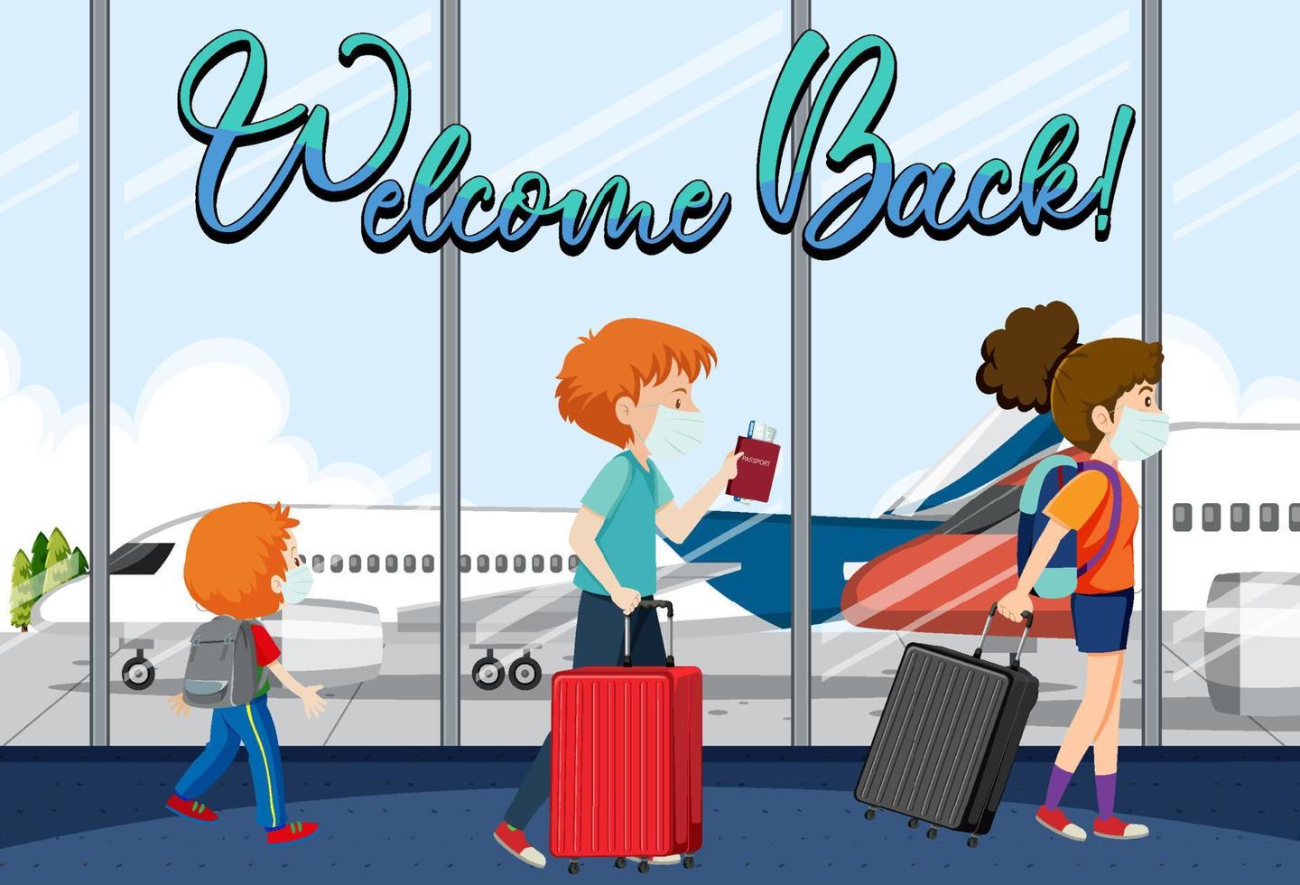 People cartoon characters in the airport vector