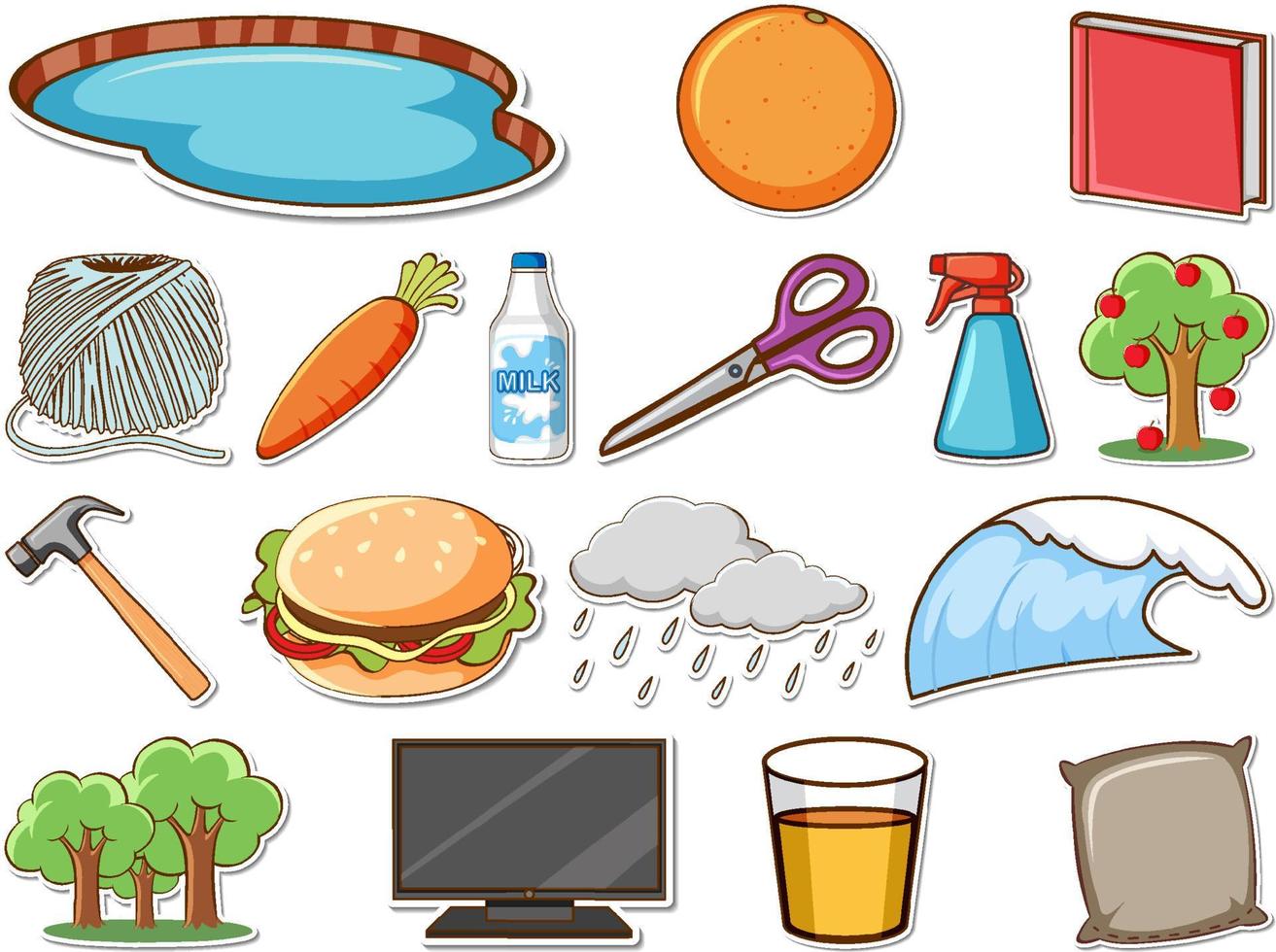 Sticker set of mixed daily objects vector