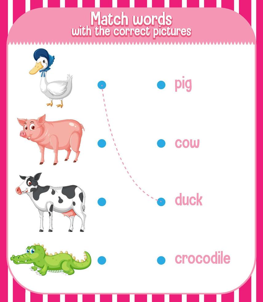 Worksheet design for matching words vector