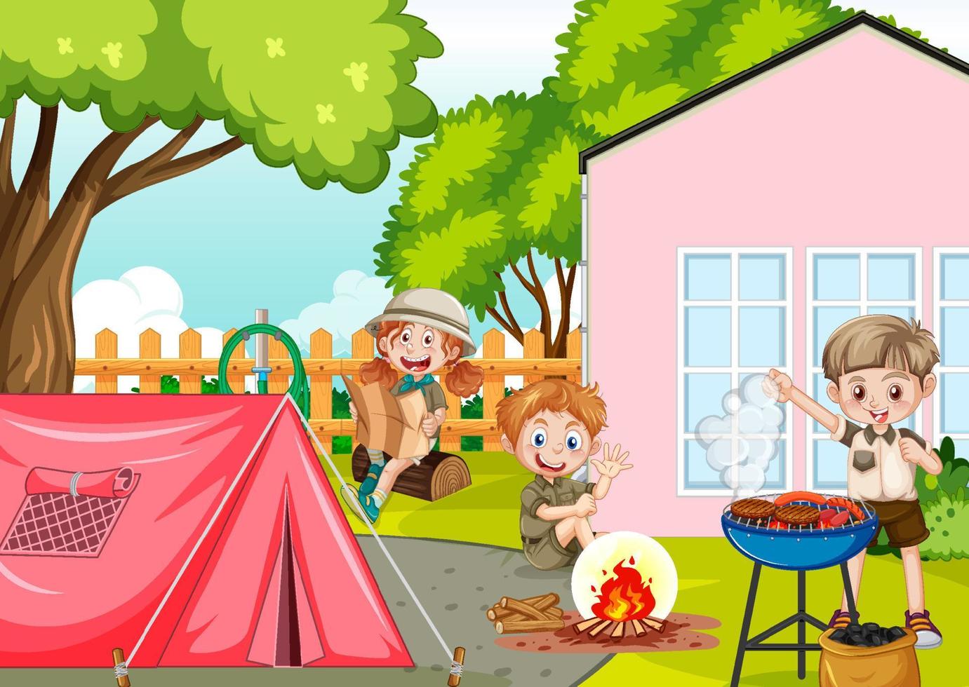 Backyard camping with kids vector