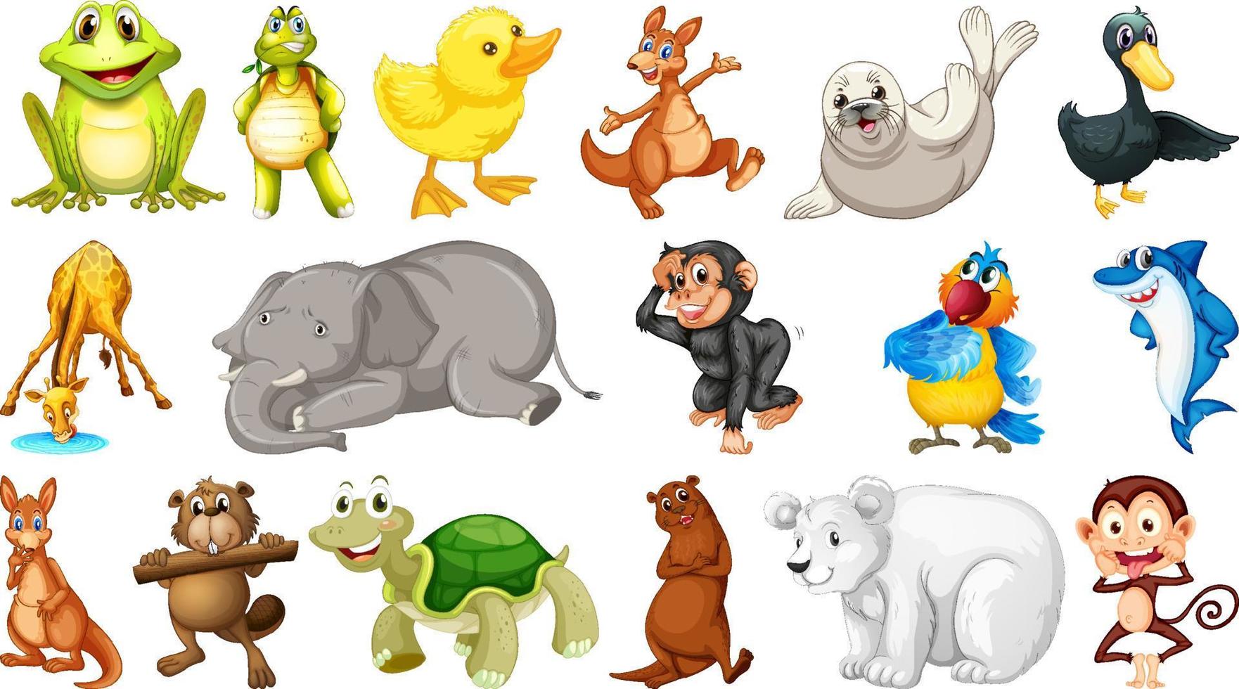 Different wild animals on white background vector