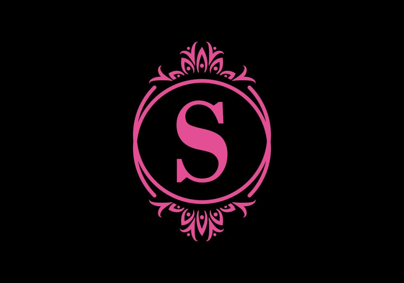 Pink black of S initial letter in classic frame vector