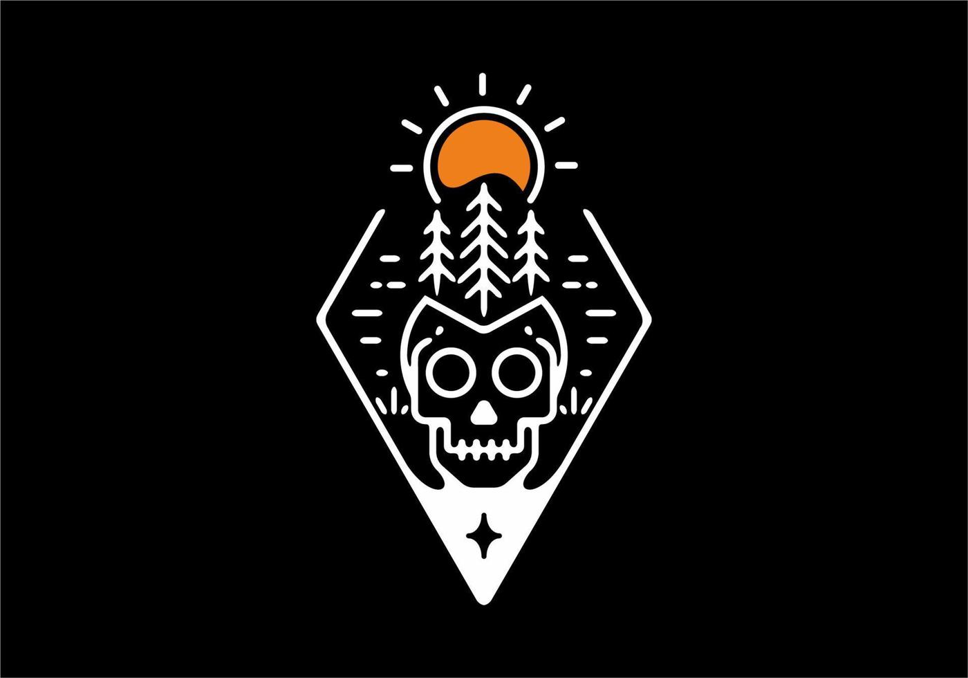 Skull and sun with pine trees line art vector