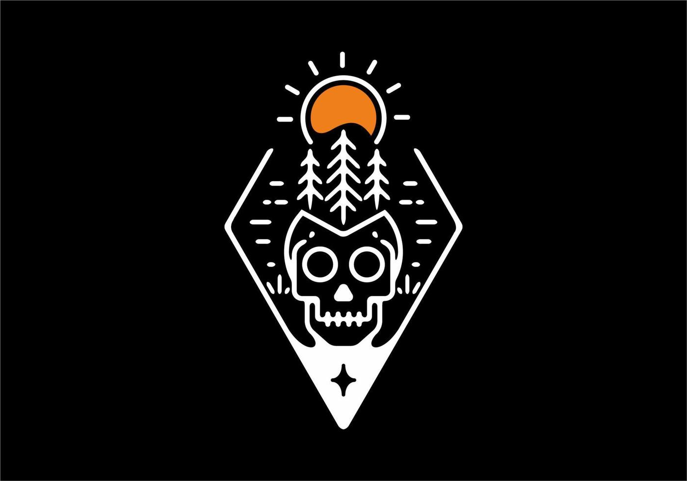 calavera y sol con arte lineal de pinos vector