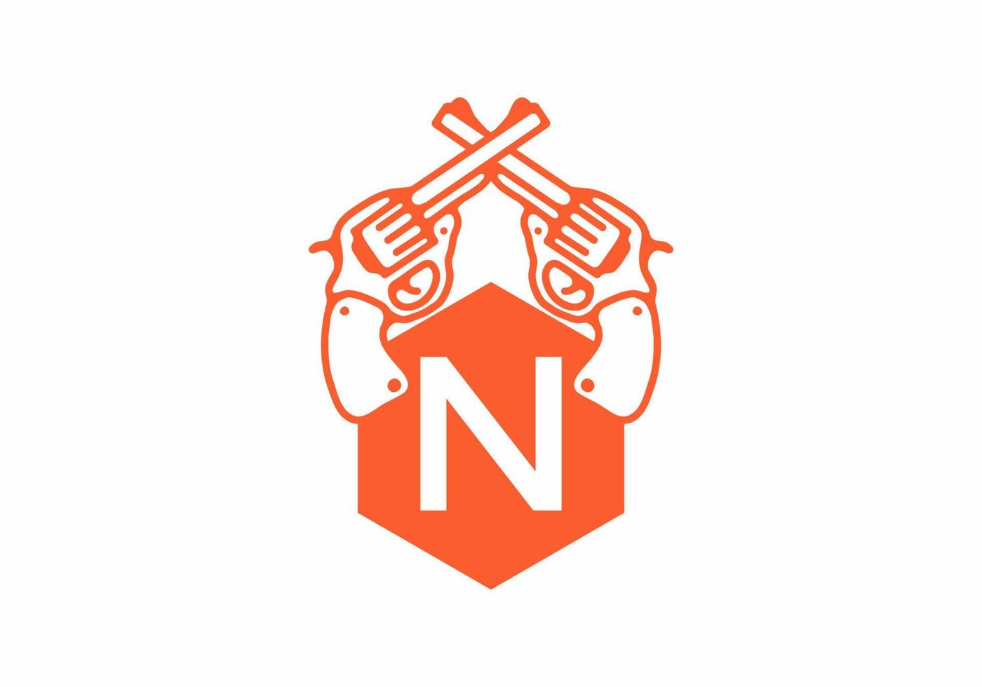 Two guns line art illustration with N initial letter vector