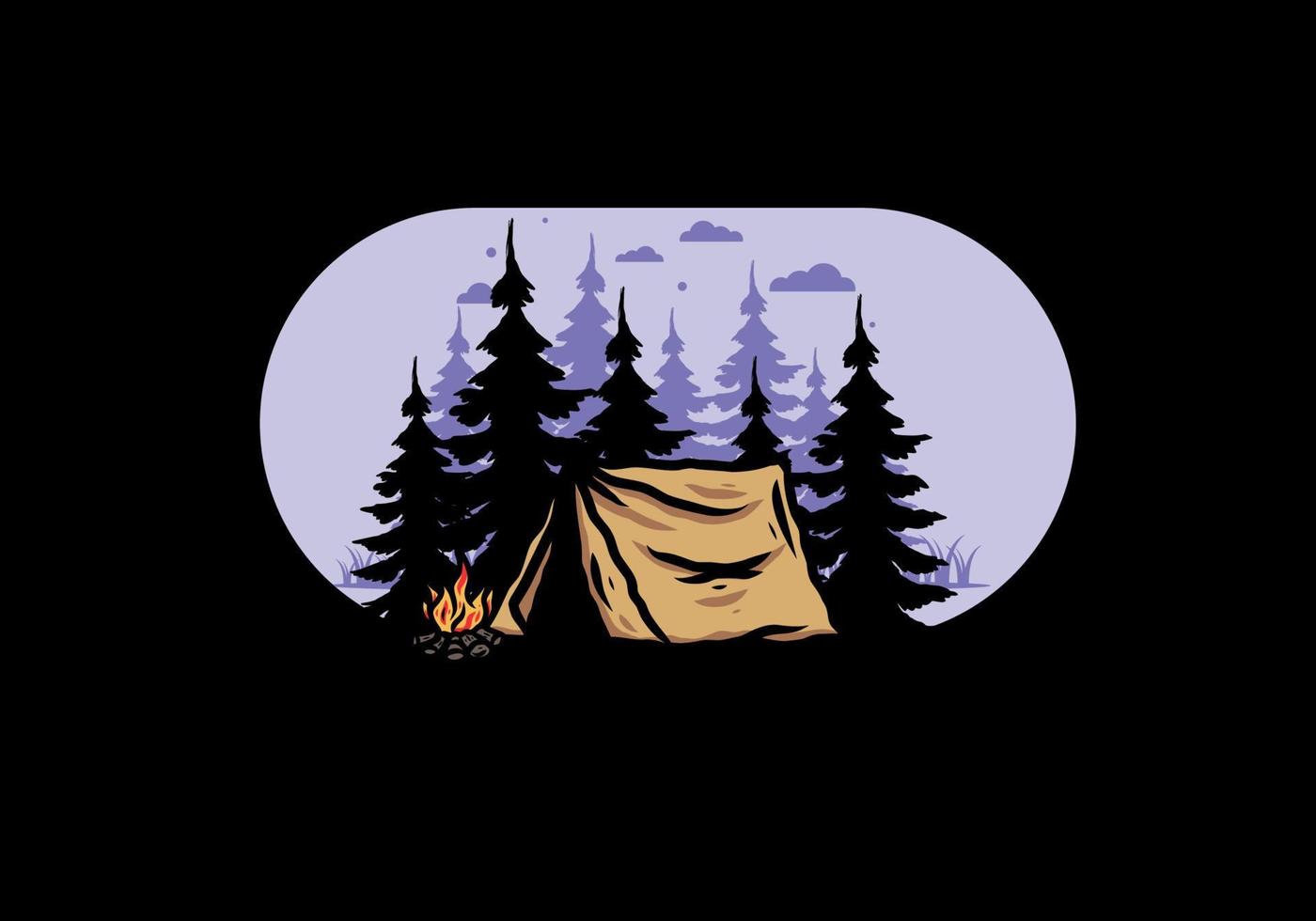 Midnight camping with bonfire illustration vector