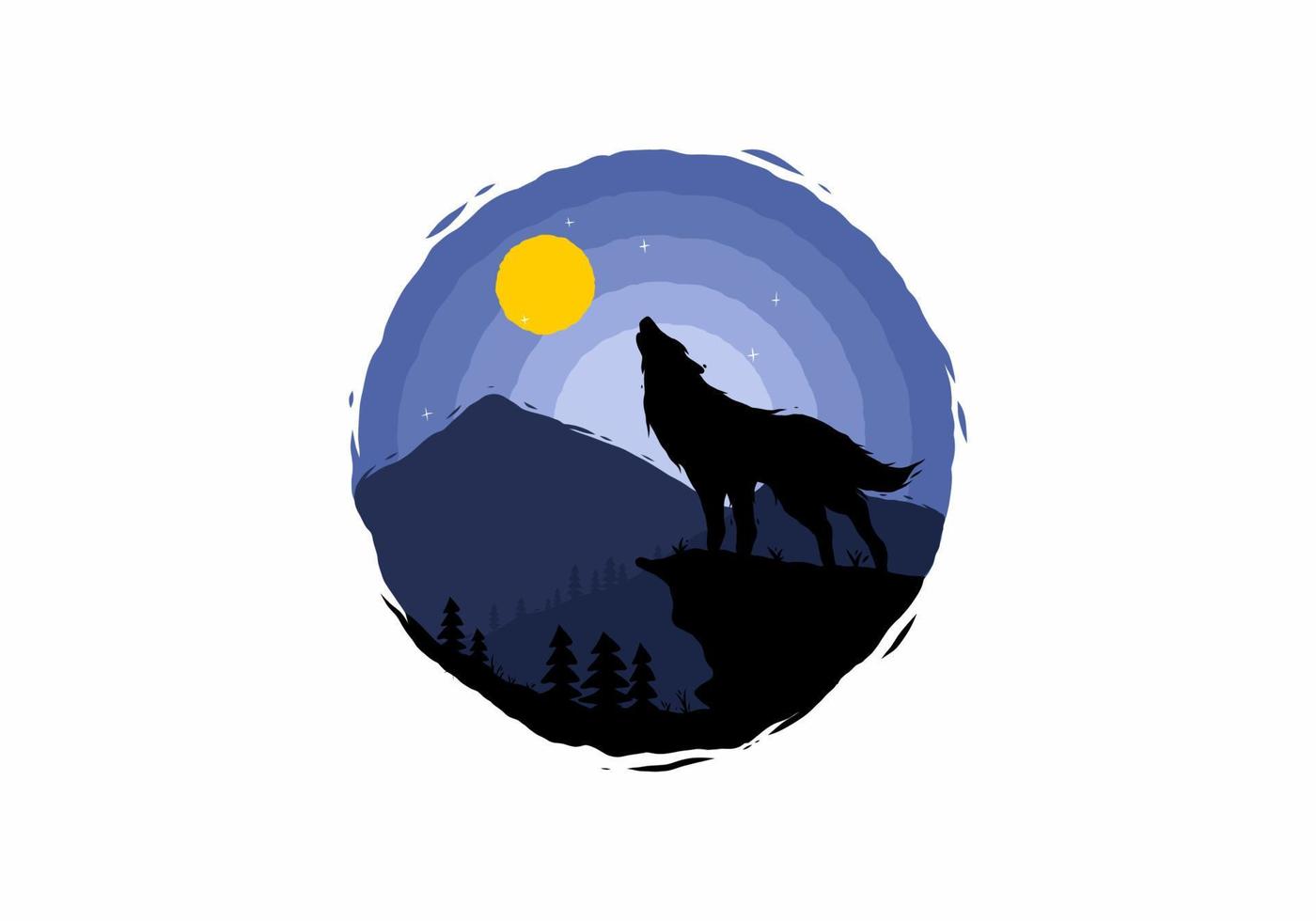 Silhouette of wolves barking illustration drawing vector